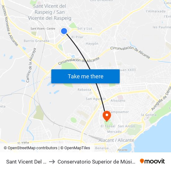 Sant Vicent Del Raspeig to Conservatorio Superior de Música Óscar Esplá map