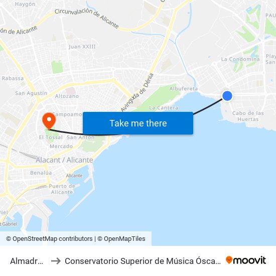 Almadraba to Conservatorio Superior de Música Óscar Esplá map