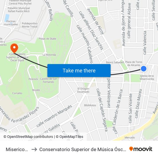 Misericordia to Conservatorio Superior de Música Óscar Esplá map