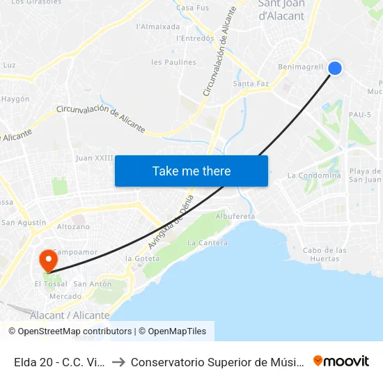 Elda 20 - C.C. Via Playa I to Conservatorio Superior de Música Óscar Esplá map