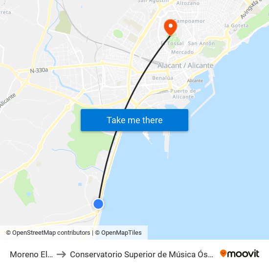 Moreno Elche to Conservatorio Superior de Música Óscar Esplá map