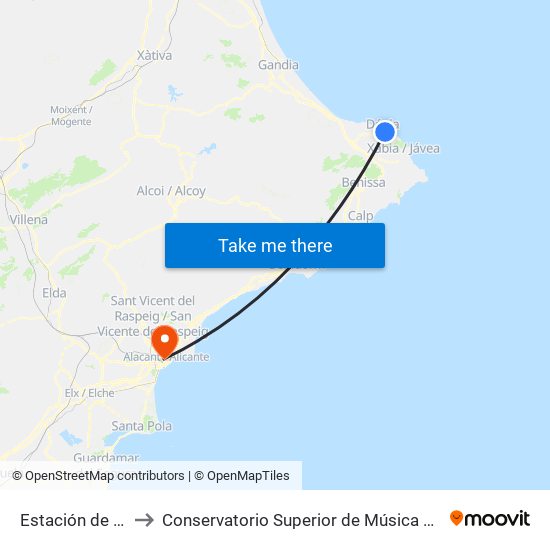 Estación de Denia to Conservatorio Superior de Música Óscar Esplá map