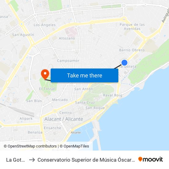 La Goteta to Conservatorio Superior de Música Óscar Esplá map
