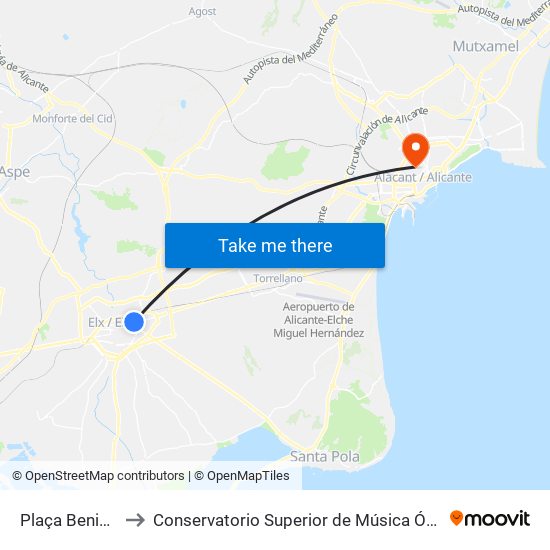 Plaça Benidorm to Conservatorio Superior de Música Óscar Esplá map