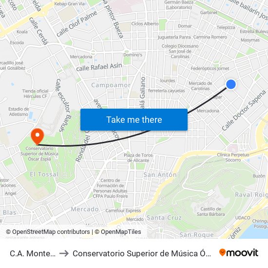 C.A. Montemar to Conservatorio Superior de Música Óscar Esplá map