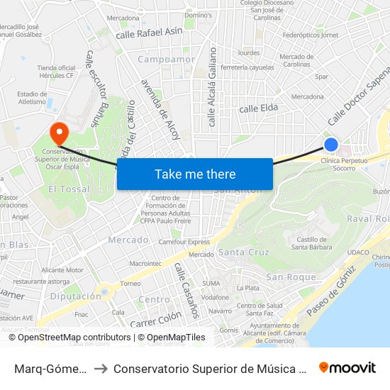 Marq-Gómez Ulla to Conservatorio Superior de Música Óscar Esplá map