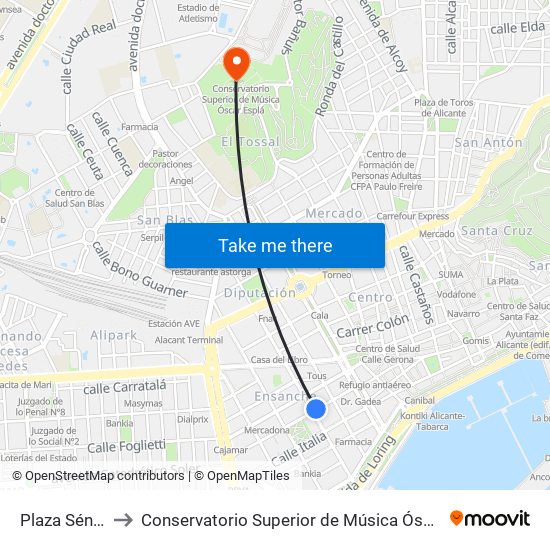 Plaza Séneca to Conservatorio Superior de Música Óscar Esplá map