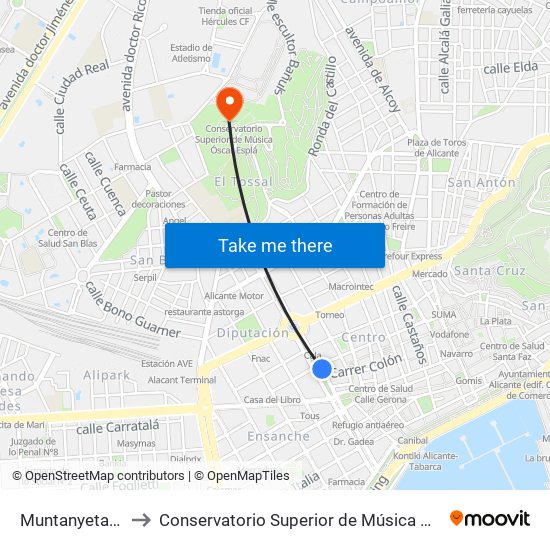 Muntanyeta-Soto to Conservatorio Superior de Música Óscar Esplá map