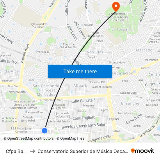 Cfpa Babel to Conservatorio Superior de Música Óscar Esplá map