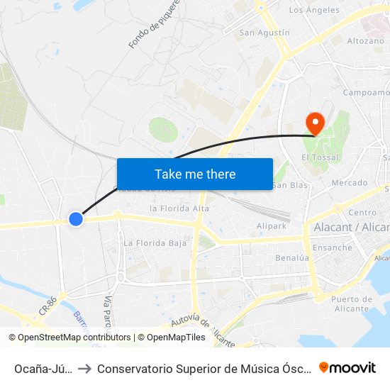Ocaña-Júcar to Conservatorio Superior de Música Óscar Esplá map