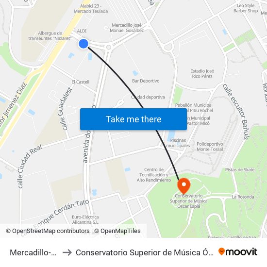 Mercadillo-Mirra to Conservatorio Superior de Música Óscar Esplá map