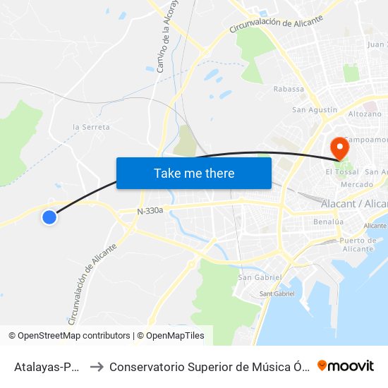 Atalayas-Peseta to Conservatorio Superior de Música Óscar Esplá map