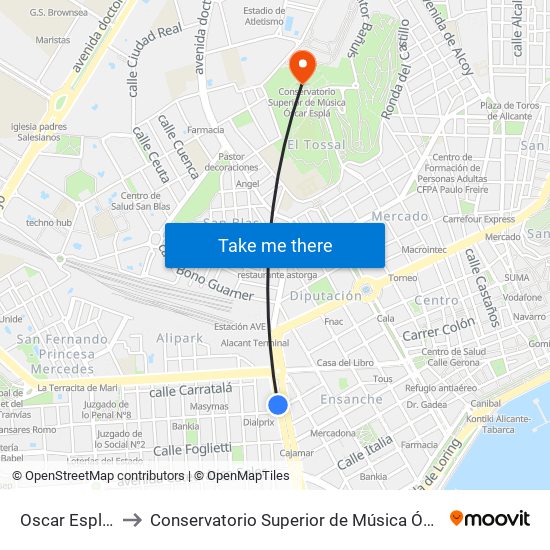 Estación-Ó. Esplá to Conservatorio Superior de Música Óscar Esplá map