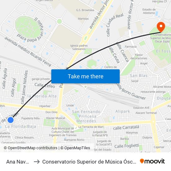 Ana Navarro to Conservatorio Superior de Música Óscar Esplá map