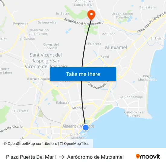 Plaza Puerta Del Mar I to Aeródromo de Mutxamel map