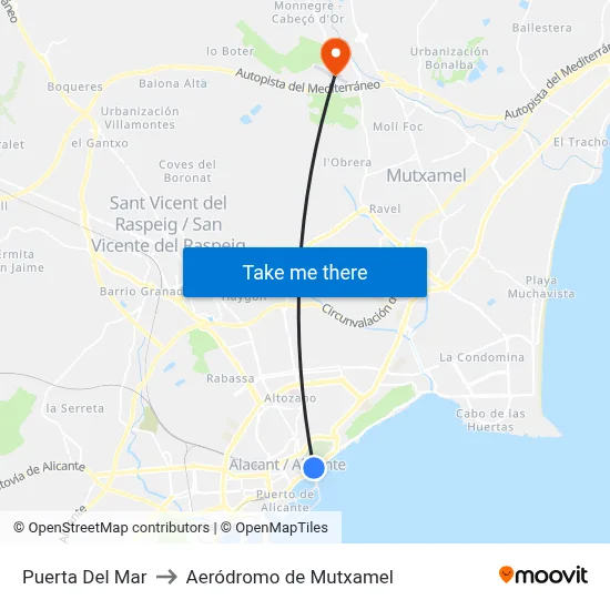 Puerta Del Mar to Aeródromo de Mutxamel map