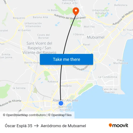Óscar Esplá 35 to Aeródromo de Mutxamel map