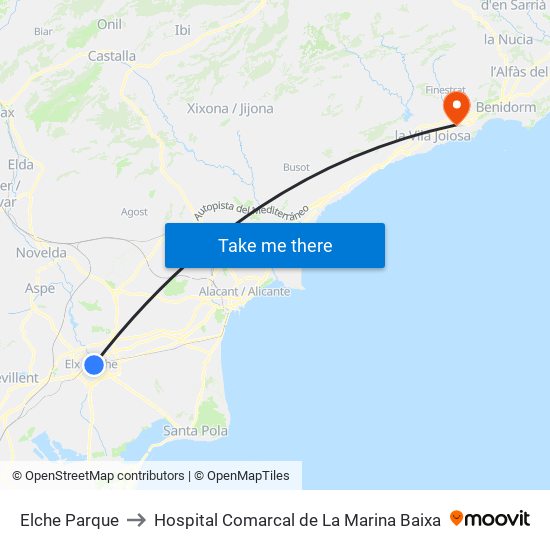 Elche Parque to Hospital Comarcal de La Marina Baixa map
