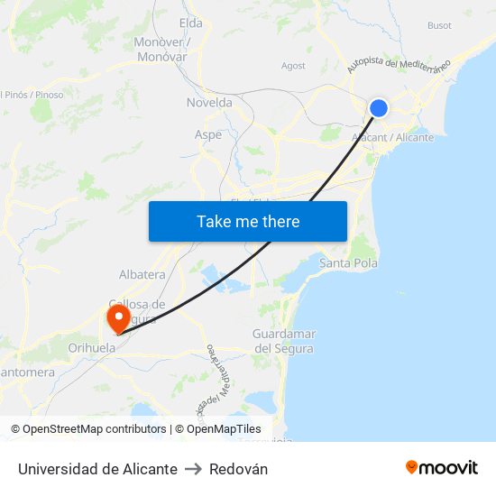 Universidad de Alicante to Redován map