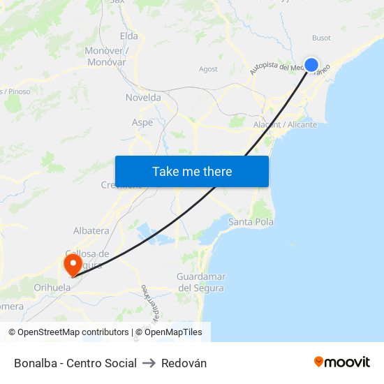 Bonalba - Centro Social to Redován map