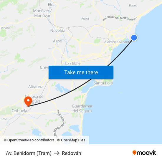 Av. Benidorm (Tram) to Redován map