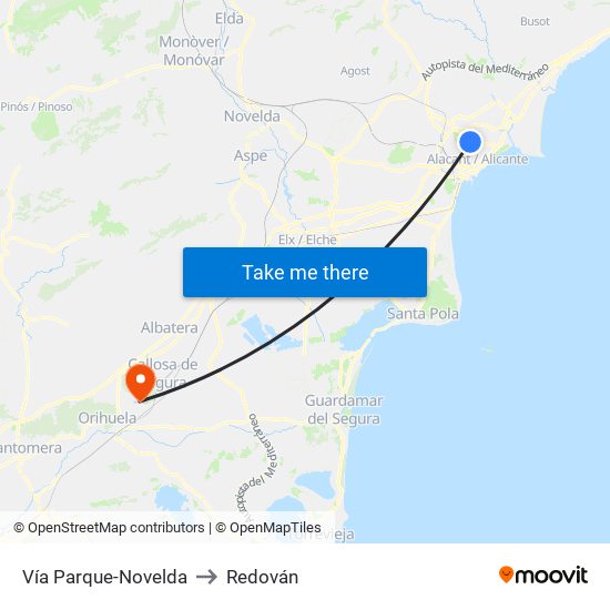 Vía Parque-Novelda to Redován map