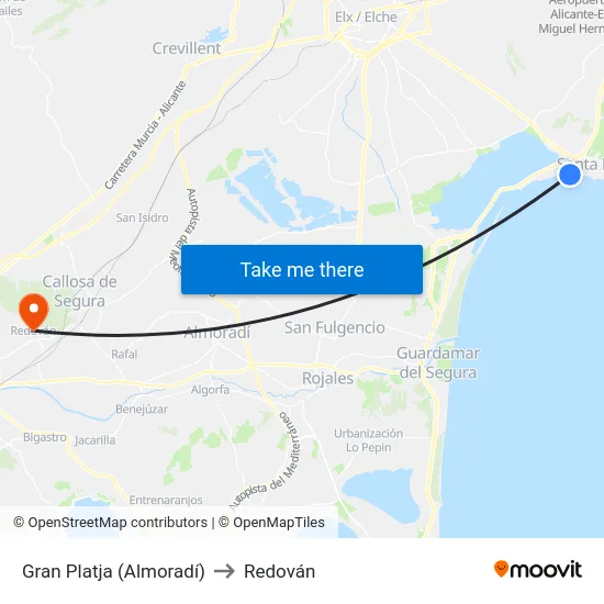 Gran Platja (Almoradí) to Redován map