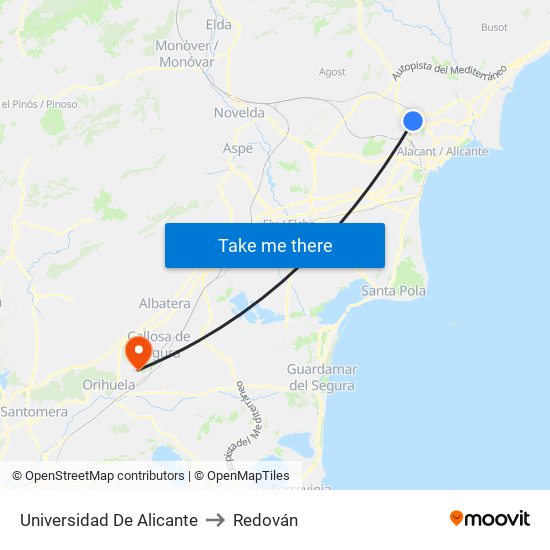 Universidad De Alicante to Redován map