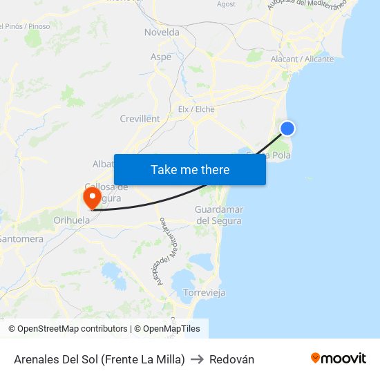 Arenales Del Sol (Frente La Milla) to Redován map