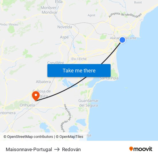 Maisonnave-Portugal to Redován map