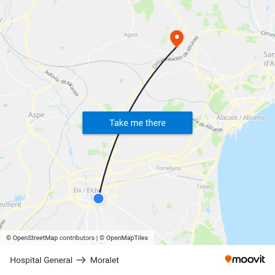 Hospital General to Moralet map