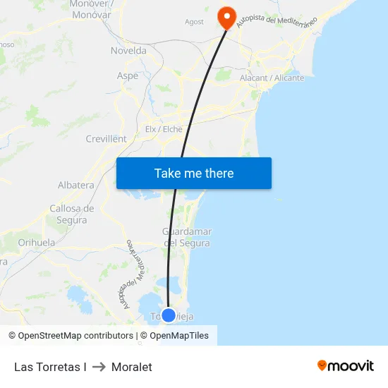 Las Torretas I to Moralet map