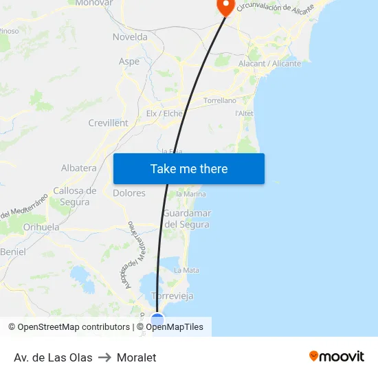 Av. de Las Olas to Moralet map