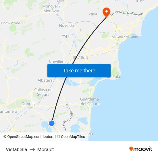 Vistabella to Moralet map