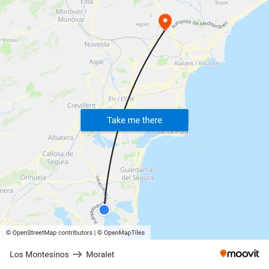 Los Montesinos to Moralet map