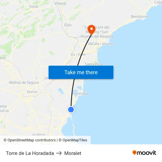 Torre de La Horadada to Moralet map