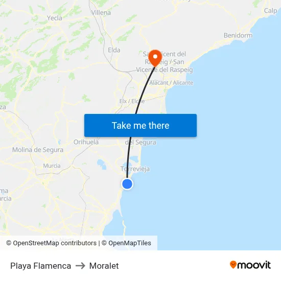 Playa Flamenca to Moralet map