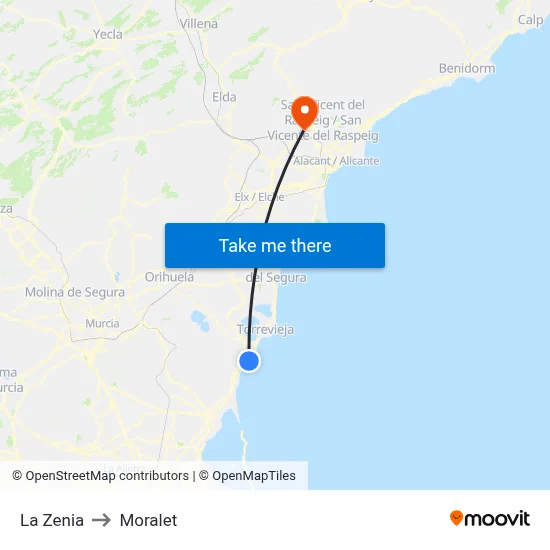 La Zenia to Moralet map