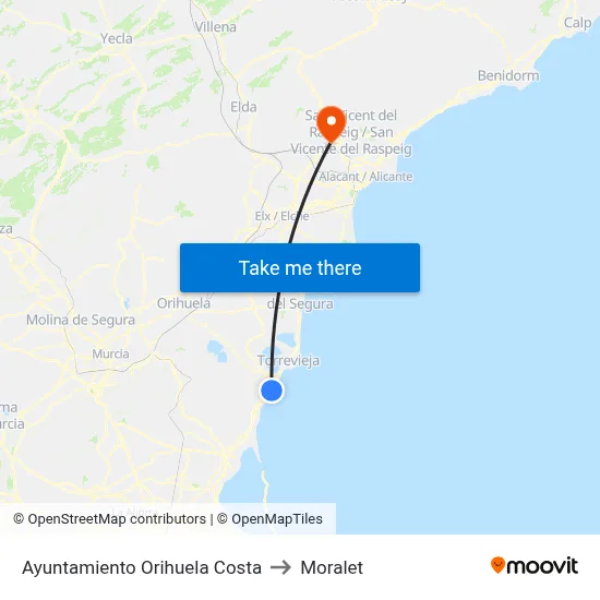 Ayuntamiento Orihuela Costa to Moralet map