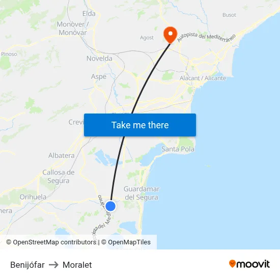 Benijófar to Moralet map