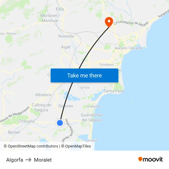Algorfa to Moralet map