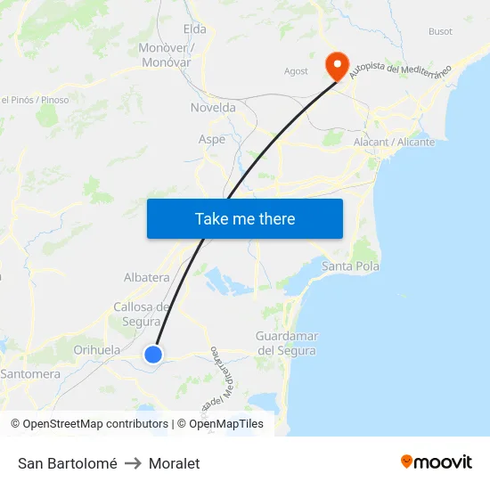 San Bartolomé to Moralet map