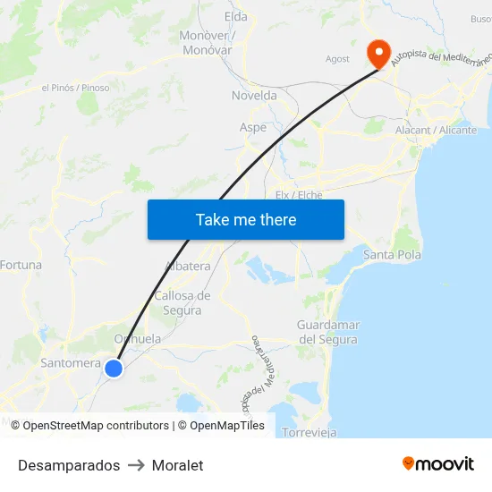 Desamparados to Moralet map