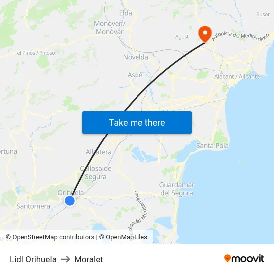Lidl Orihuela to Moralet map