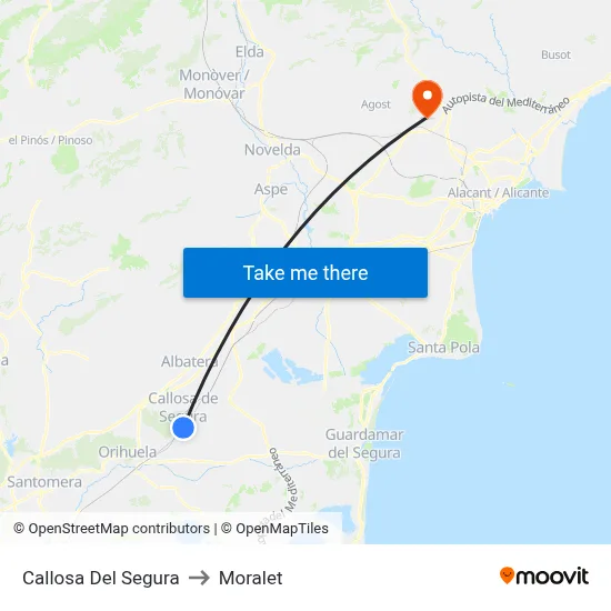 Callosa Del Segura to Moralet map