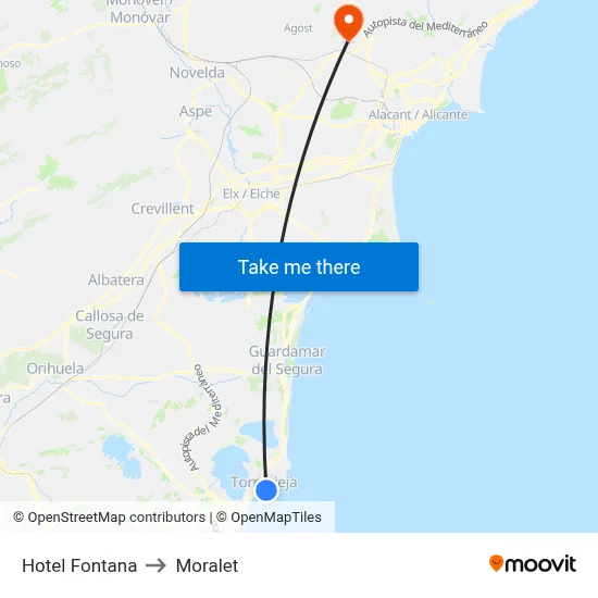 Hotel Fontana to Moralet map
