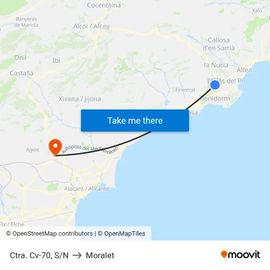 Ctra. Cv-70, S/N to Moralet map