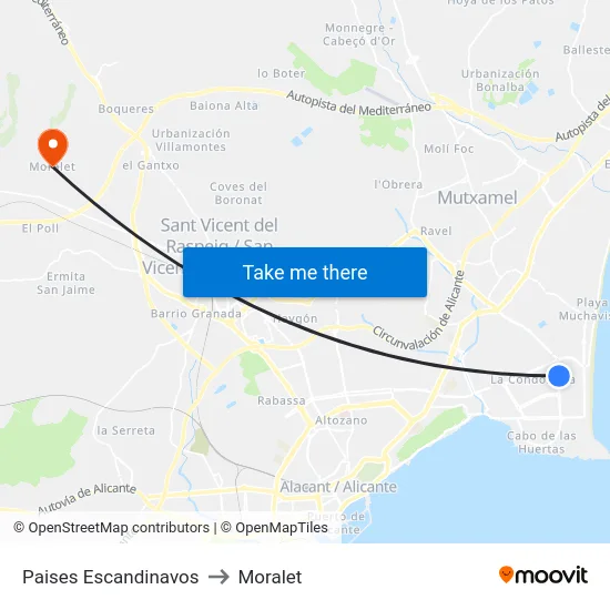 Paises Escandinavos to Moralet map