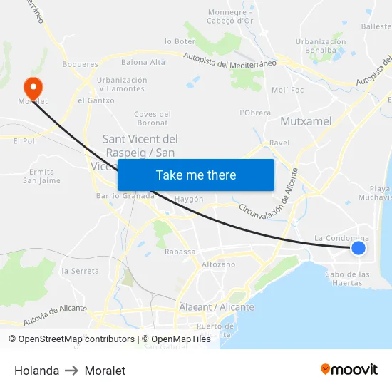 Holanda to Moralet map