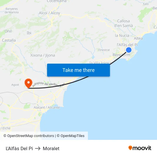 L'Alfàs Del Pí to Moralet map